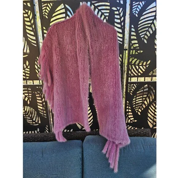 Real Fur Lavender Color Knitted Scarf Shawl